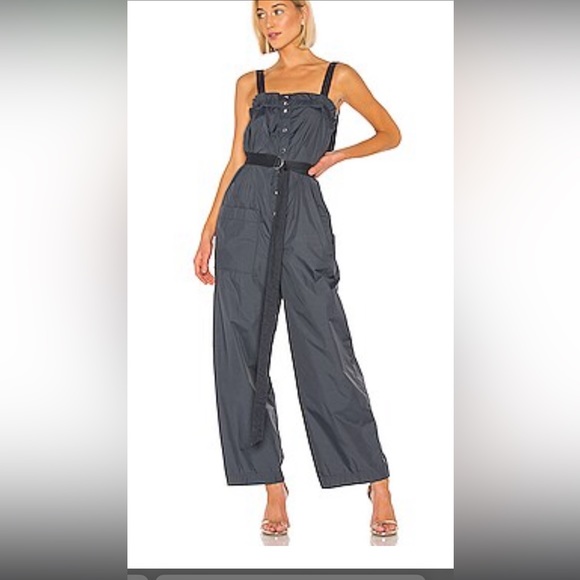 Tibi Nylon Navy Belted Adjustable Jumpsuit